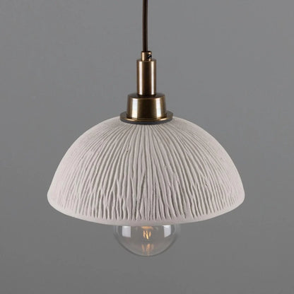 Kingii Ceramic Dome Bathroom Pendant Light 20cm, Matte White Striped IP44