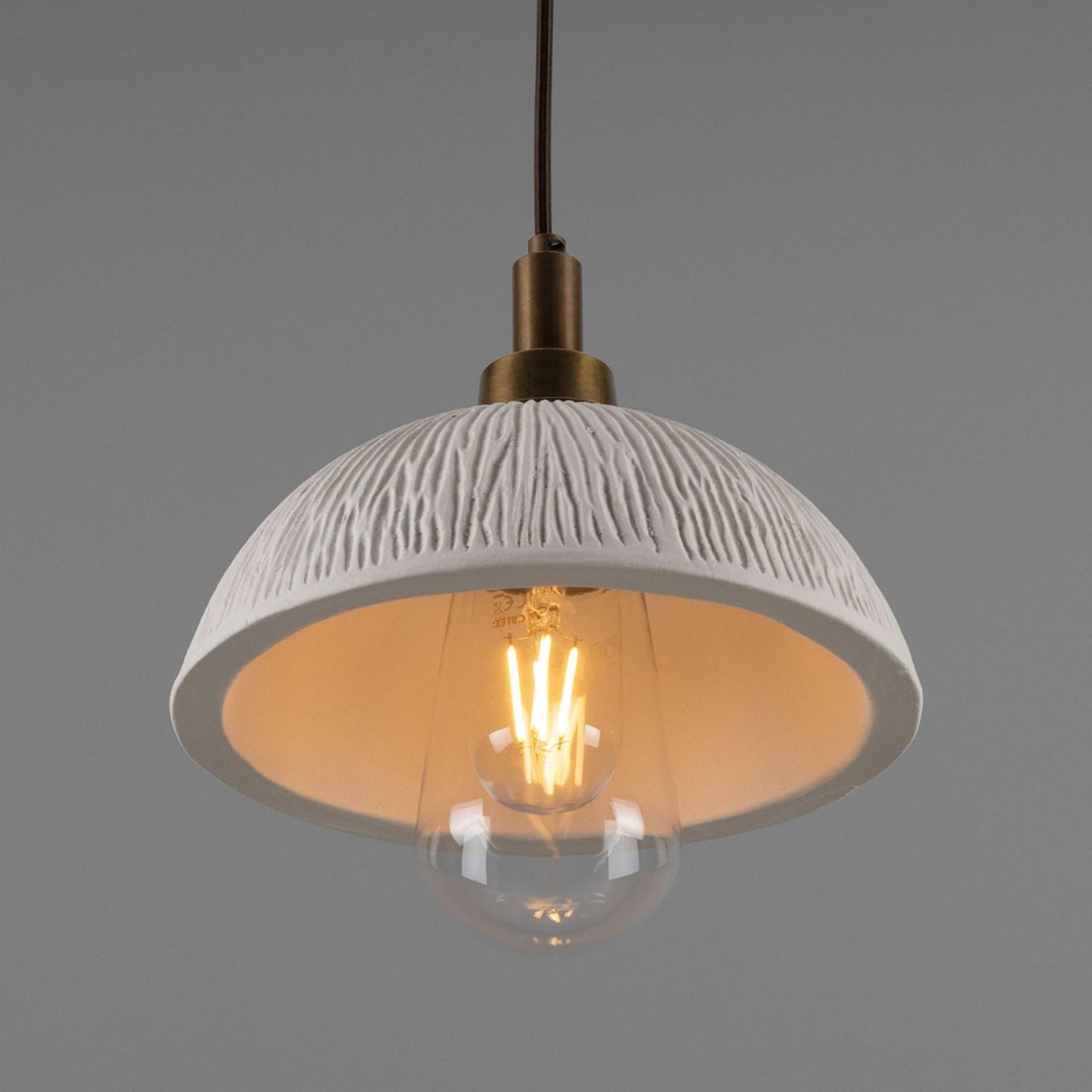 Kingii Ceramic Dome Bathroom Pendant Light 20cm, Matte White Striped IP44