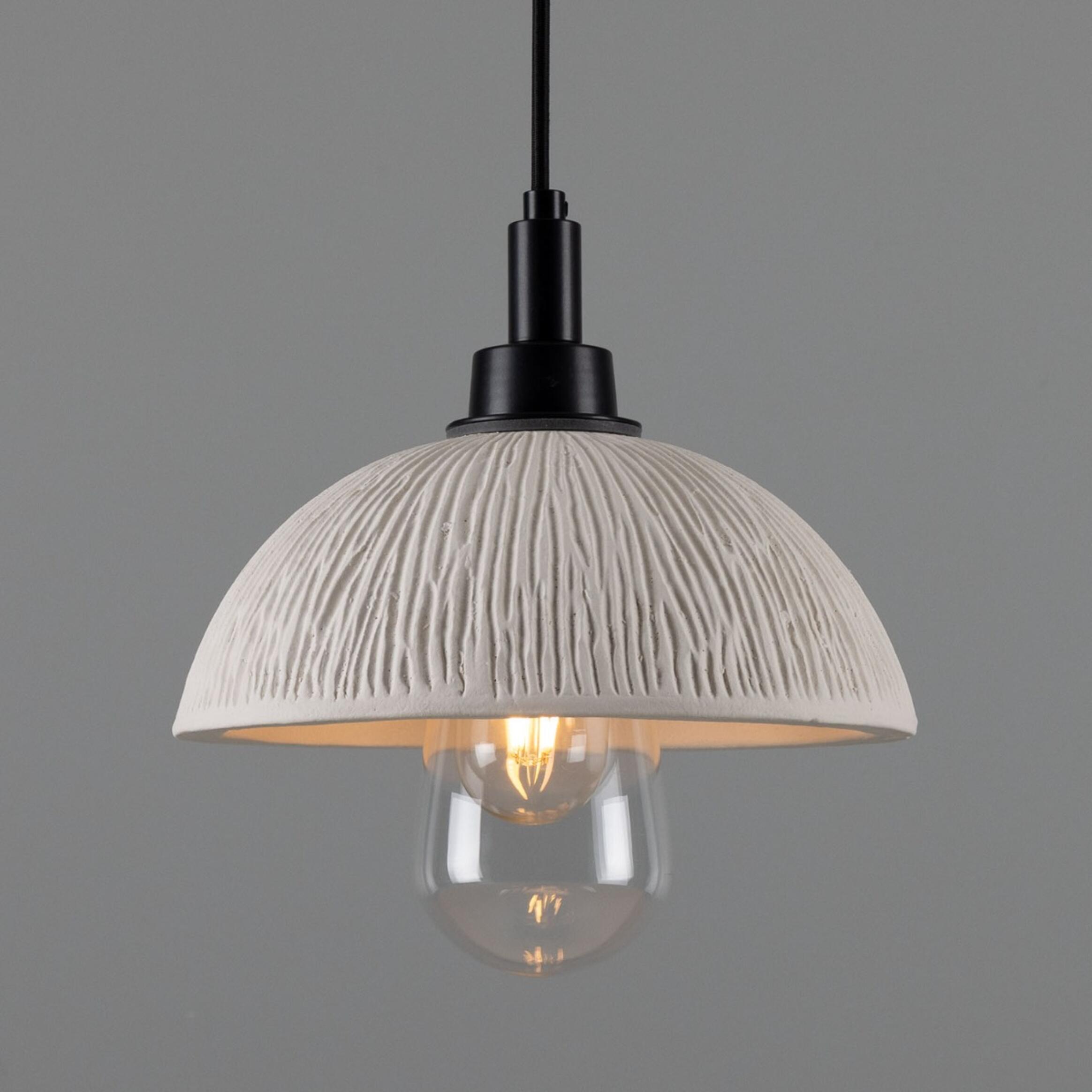 Kingii Ceramic Dome Bathroom Pendant Light 20cm, Matte White Striped IP44