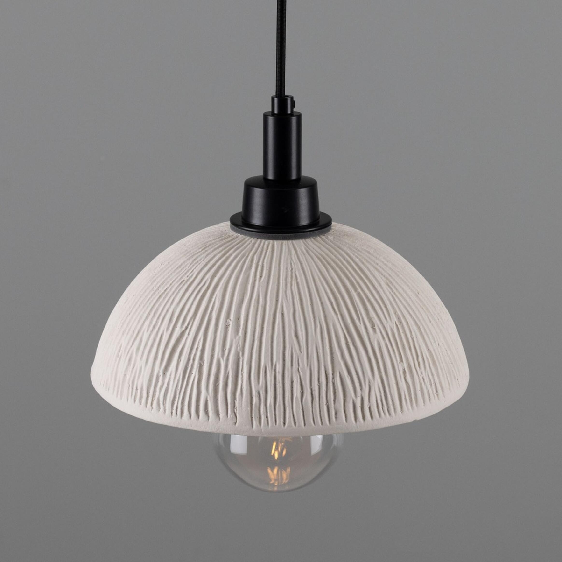 Kingii Ceramic Dome Bathroom Pendant Light 20cm, Matte White Striped IP44