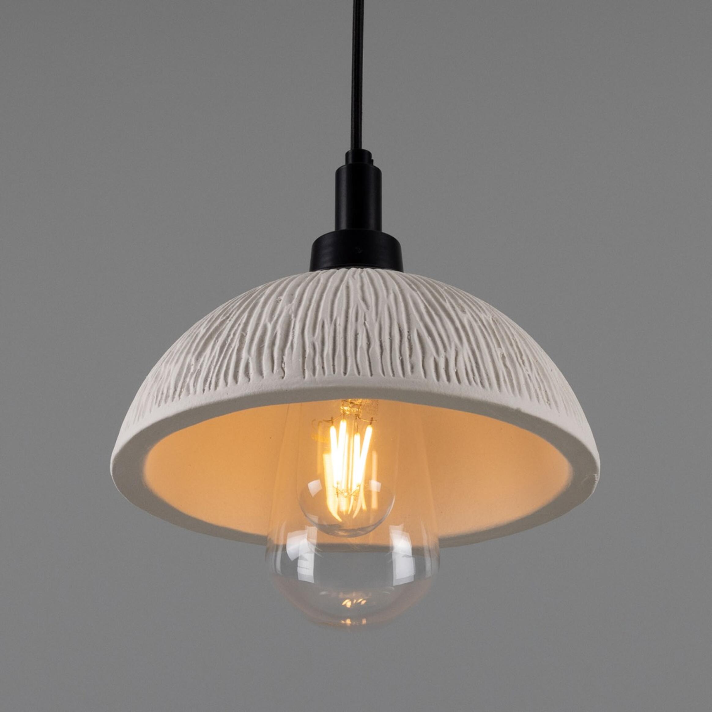 Kingii Ceramic Dome Bathroom Pendant Light 20cm, Matte White Striped IP44