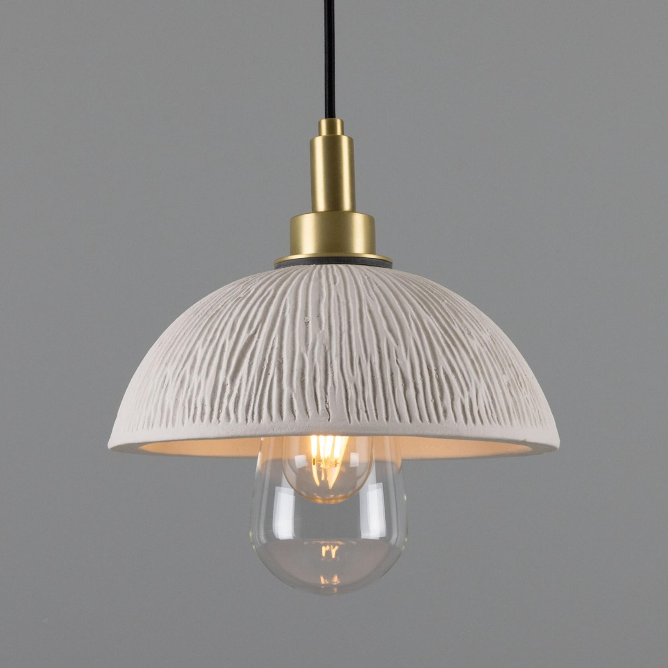 Kingii Ceramic Dome Bathroom Pendant Light 20cm, Matte White Striped IP44