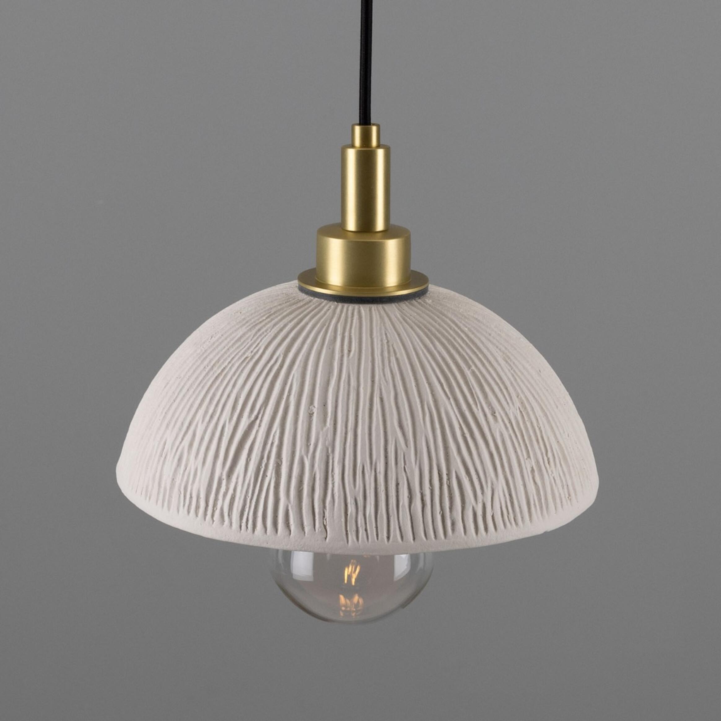 Kingii Ceramic Dome Bathroom Pendant Light 20cm, Matte White Striped IP44