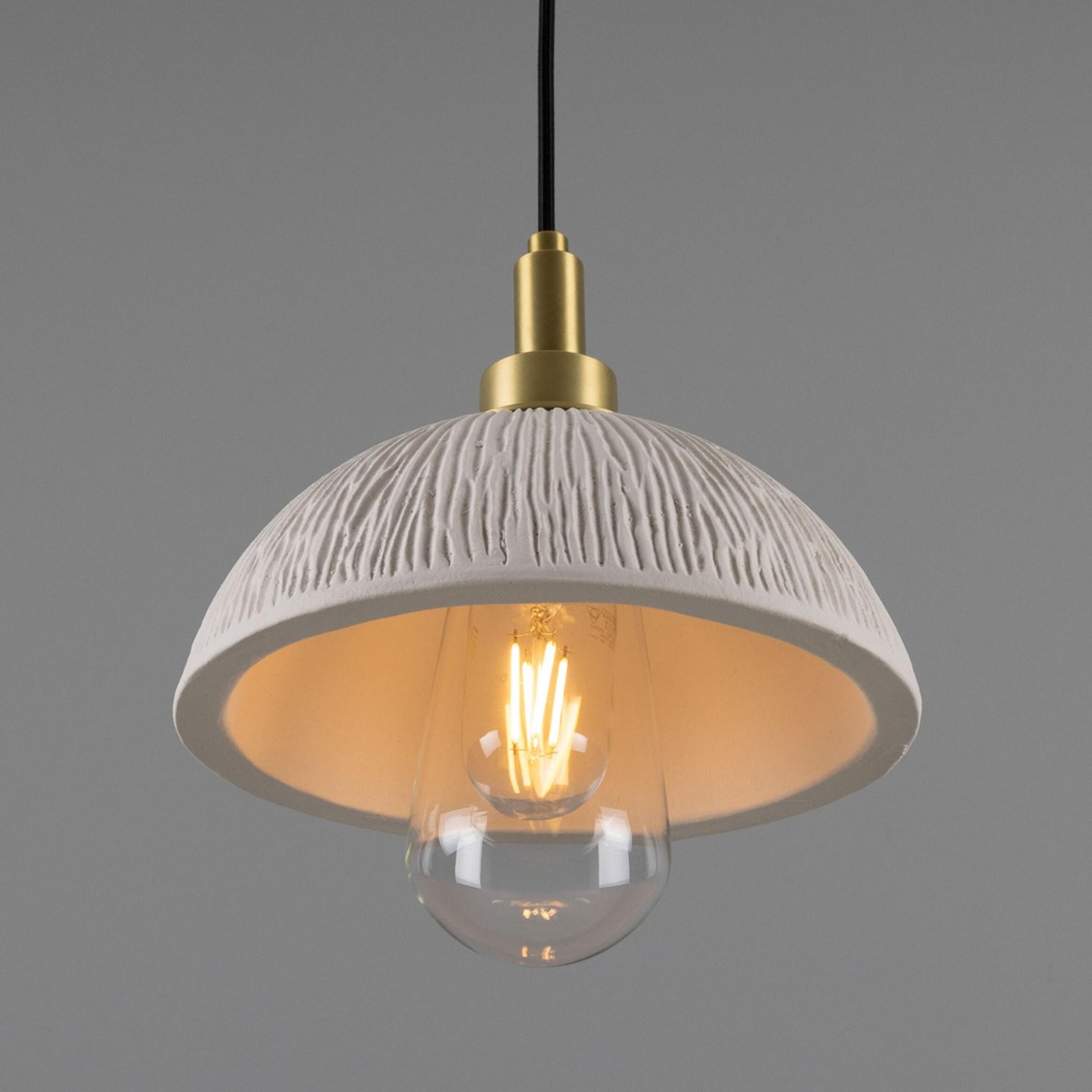 Kingii Ceramic Dome Bathroom Pendant Light 20cm, Matte White Striped IP44