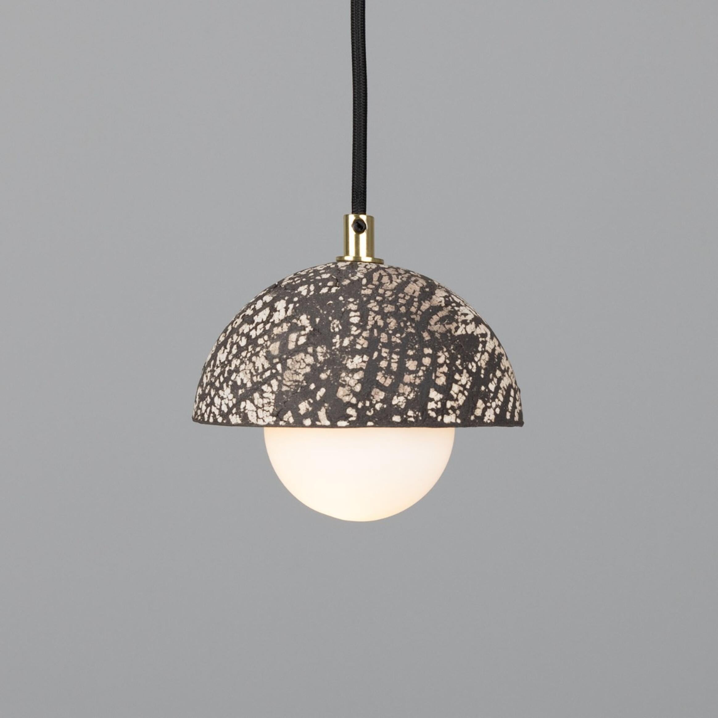 Ferox Small Ceramic Dome Pendant Light 14cm, Black Clay, packshot