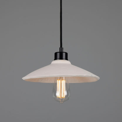 Pyrus Organic Ceramic Pendant Light 28cm, Matte White Striped