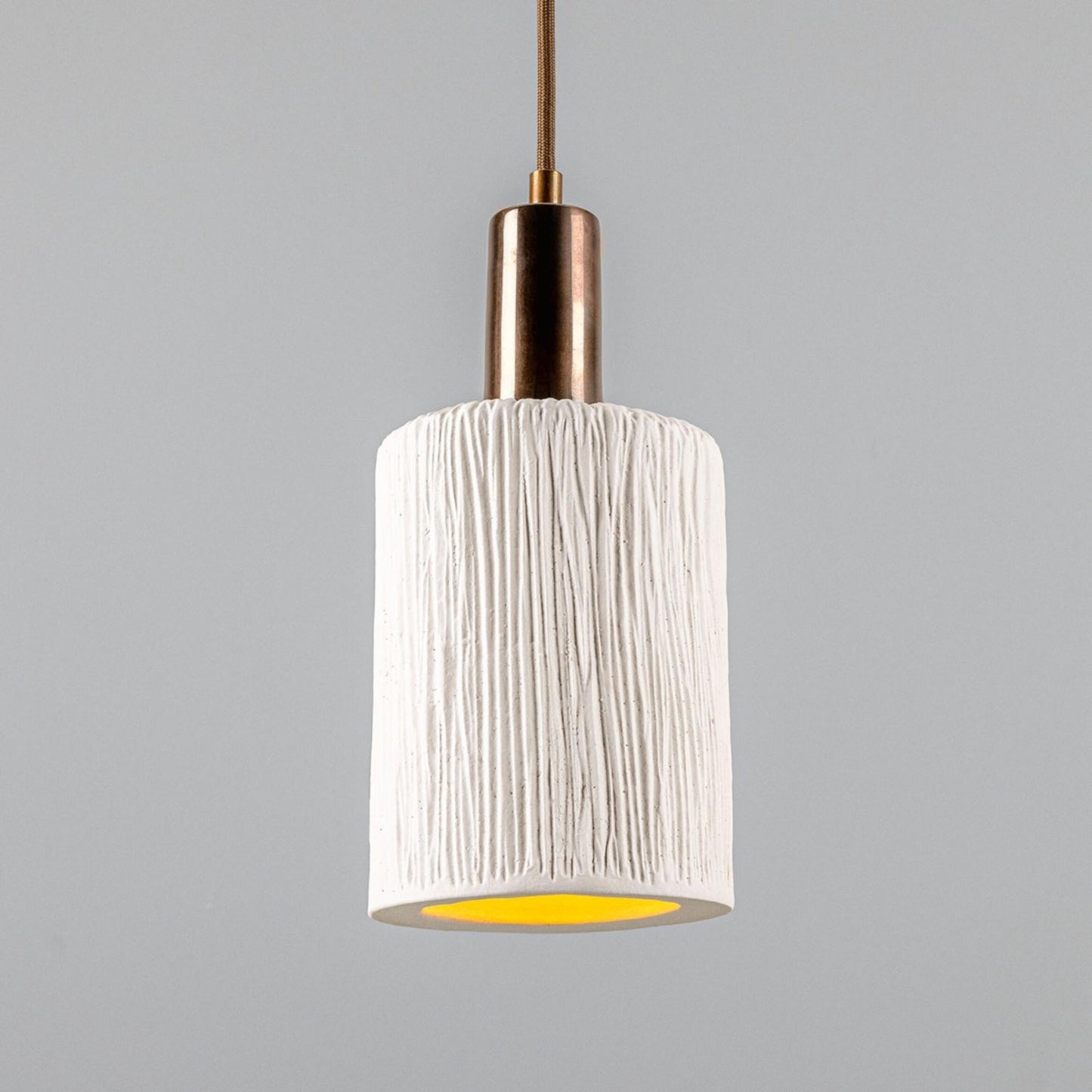 Senna Organic Ceramic Cylinder Pendant Light 12cm, Matte White Striped