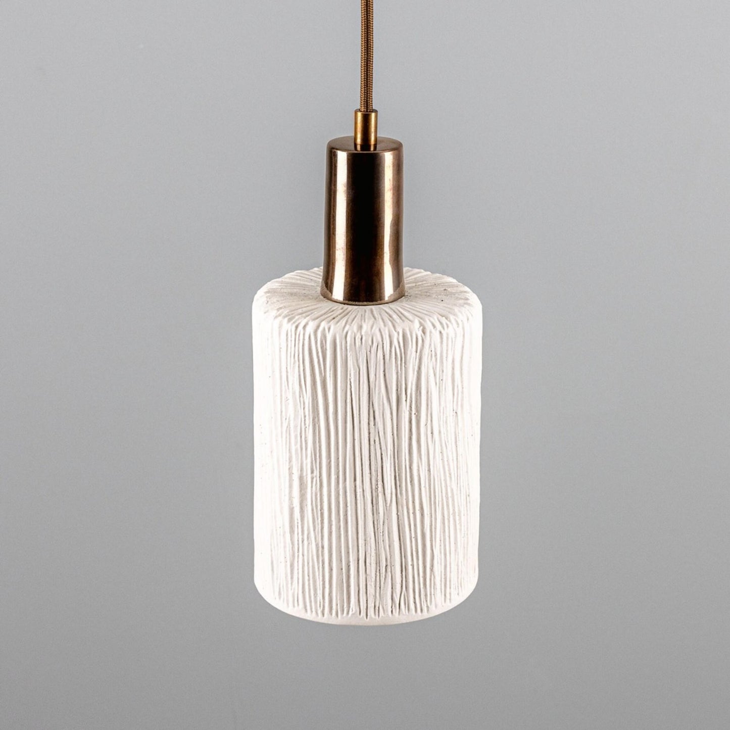 Senna Organic Ceramic Cylinder Pendant Light 12cm, Matte White Striped