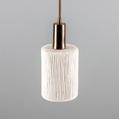 Senna Organic Ceramic Cylinder Pendant Light 12cm, Matte White Striped