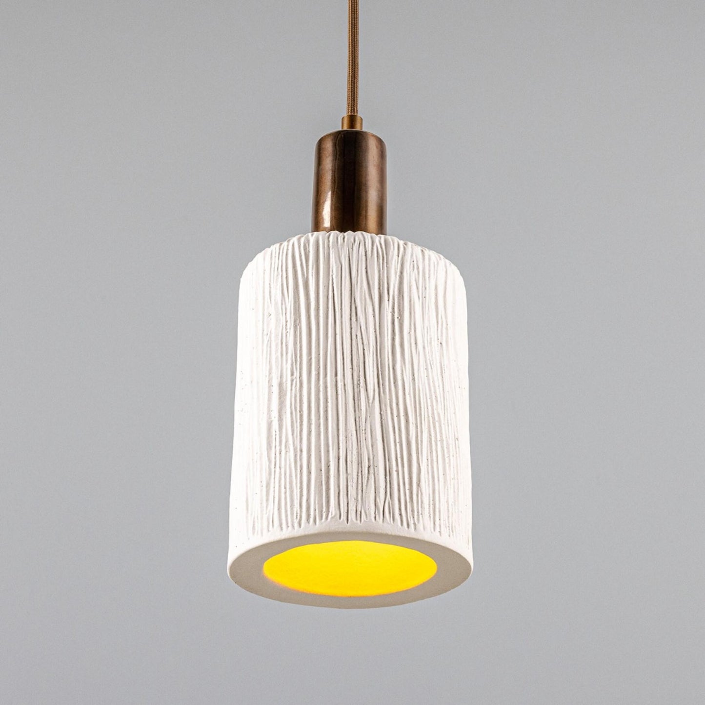 Senna Organic Ceramic Cylinder Pendant Light 12cm, Matte White Striped