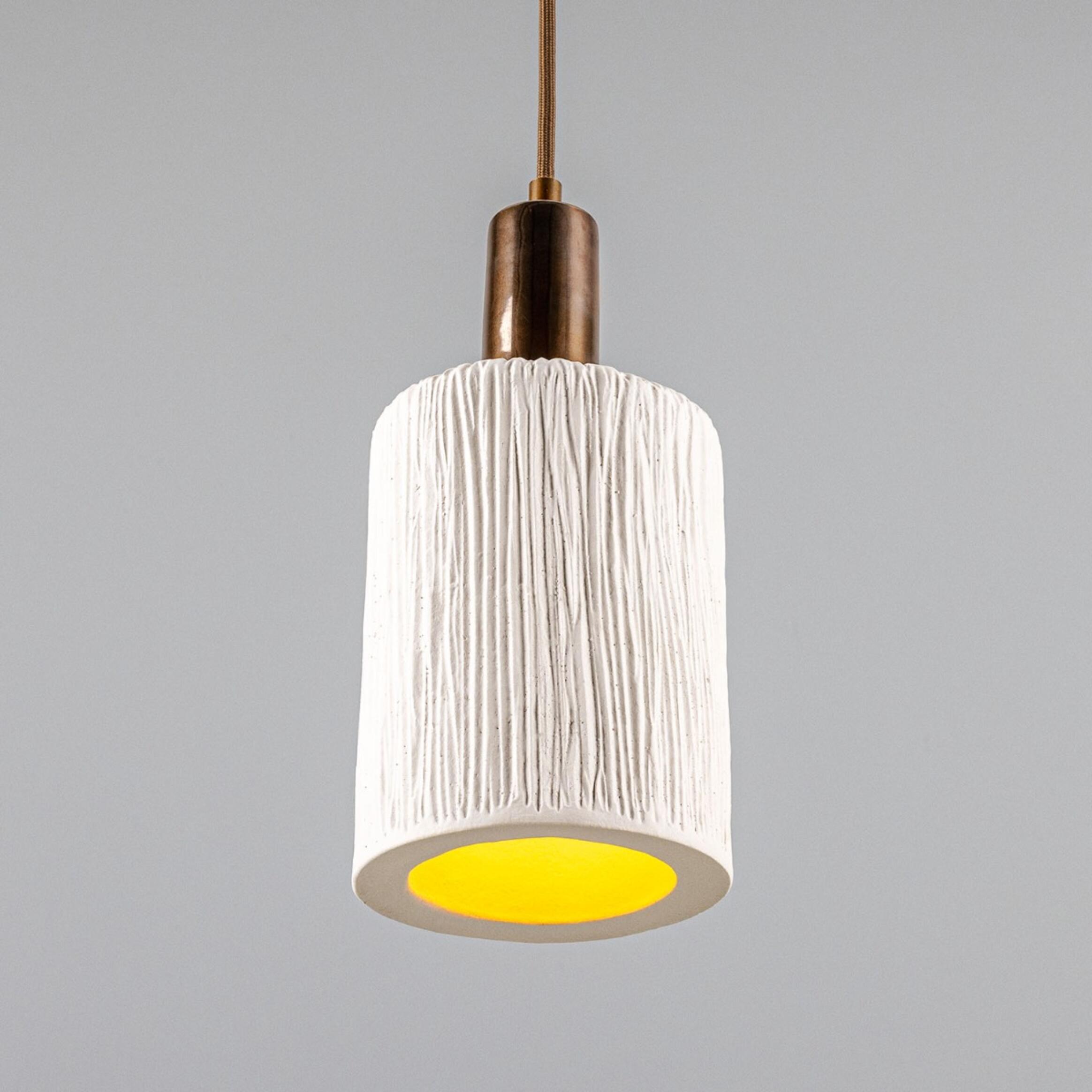 Senna Organic Ceramic Cylinder Pendant Light 12cm, Matte White Striped