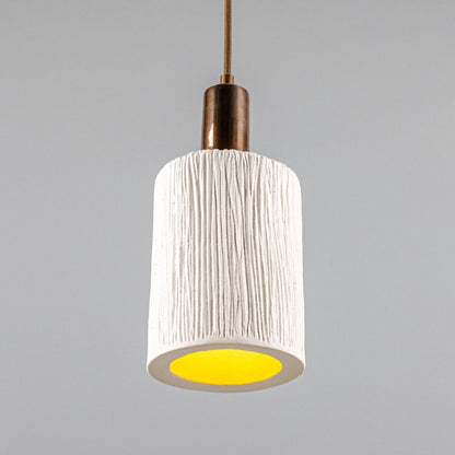 Senna Organic Ceramic Cylinder Pendant Light 12cm, Matte White Striped