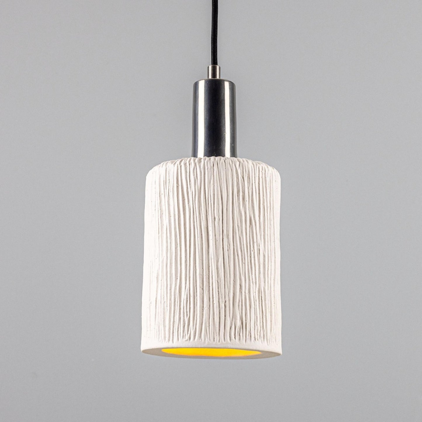 Senna Organic Ceramic Cylinder Pendant Light 12cm, Matte White Striped