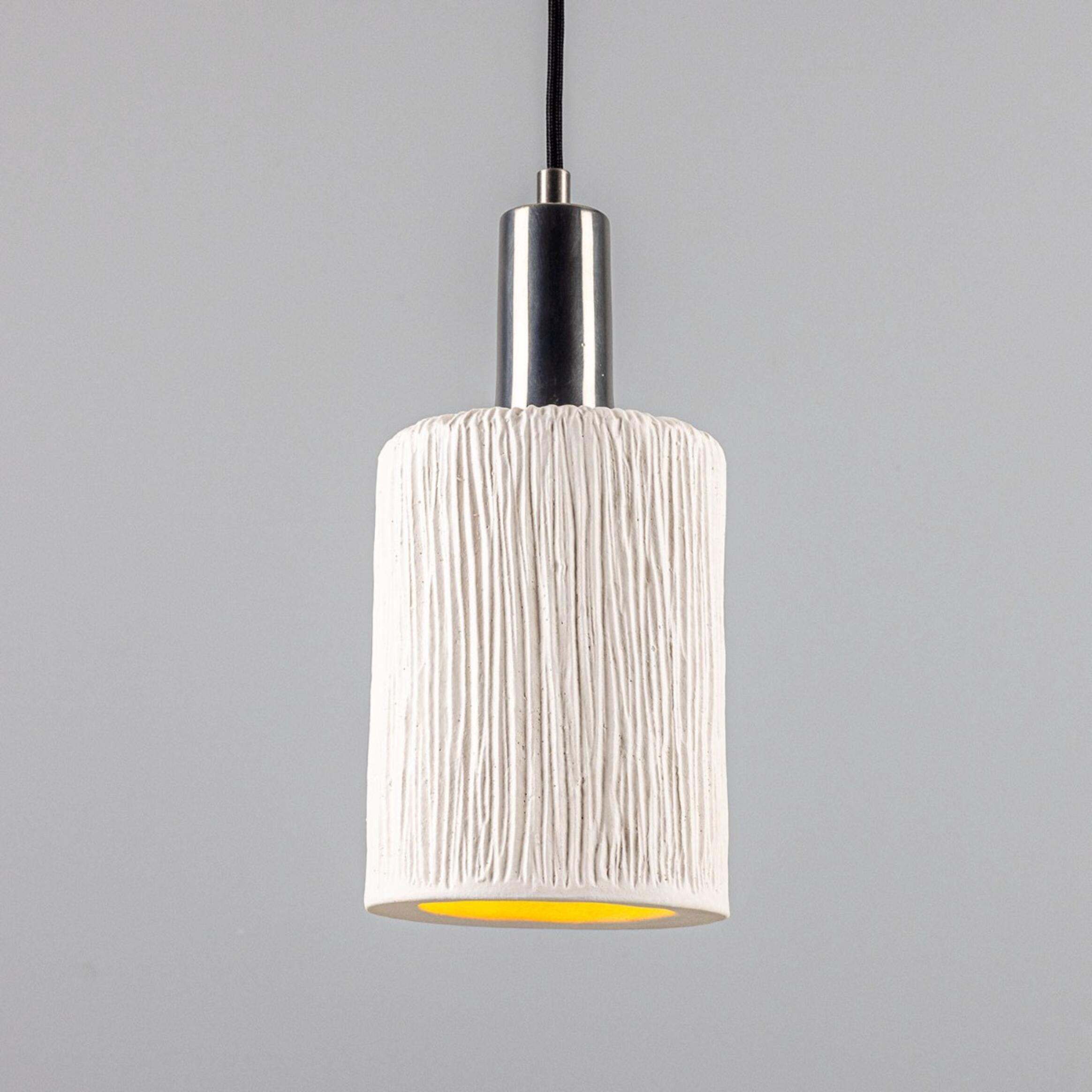 Senna Organic Ceramic Cylinder Pendant Light 12cm, Matte White Striped