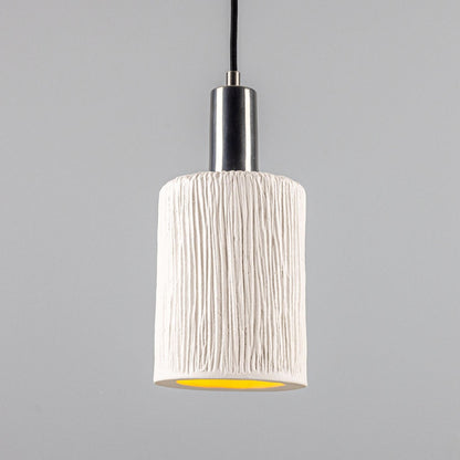 Senna Organic Ceramic Cylinder Pendant Light 12cm, Matte White Striped