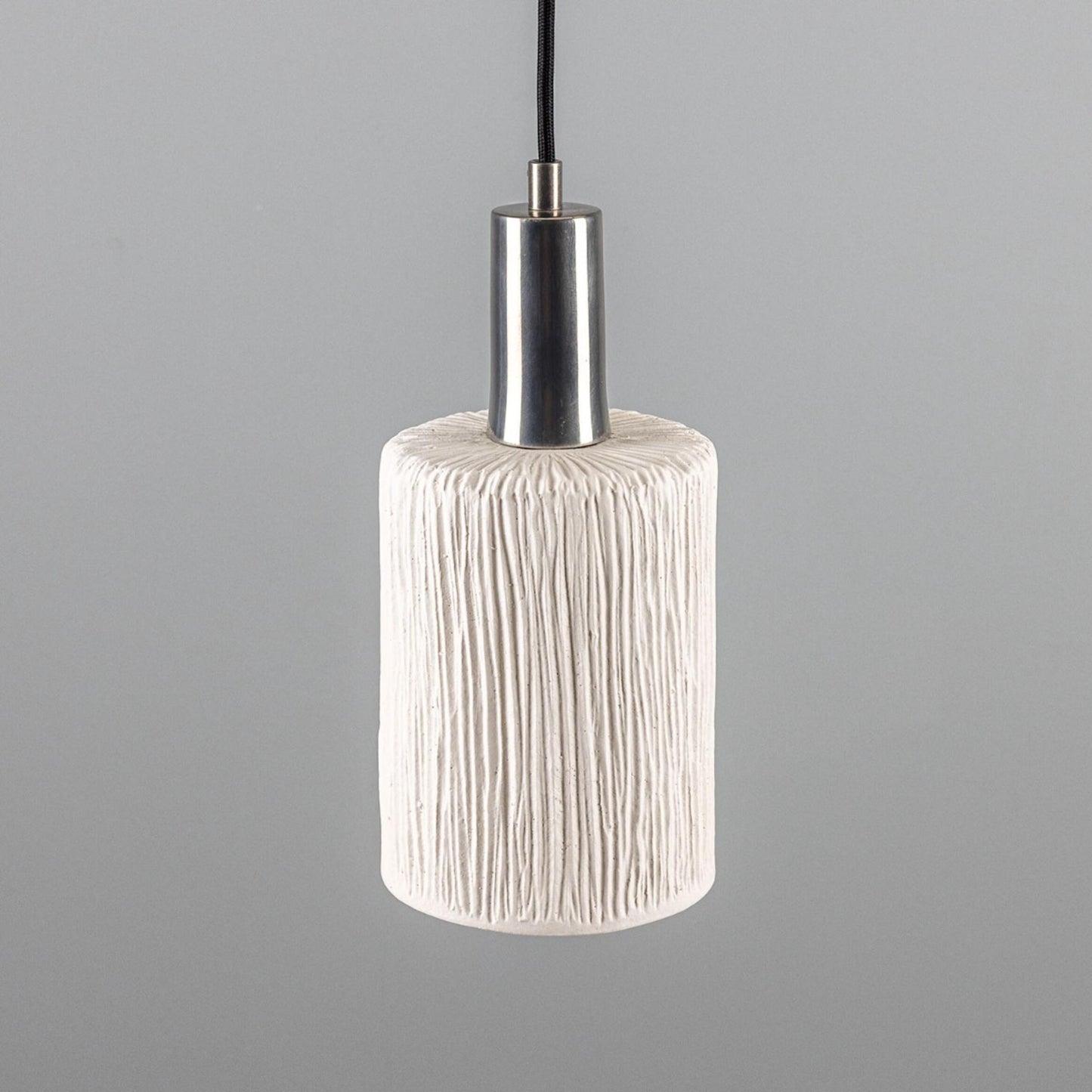 Senna Organic Ceramic Cylinder Pendant Light 12cm, Matte White Striped