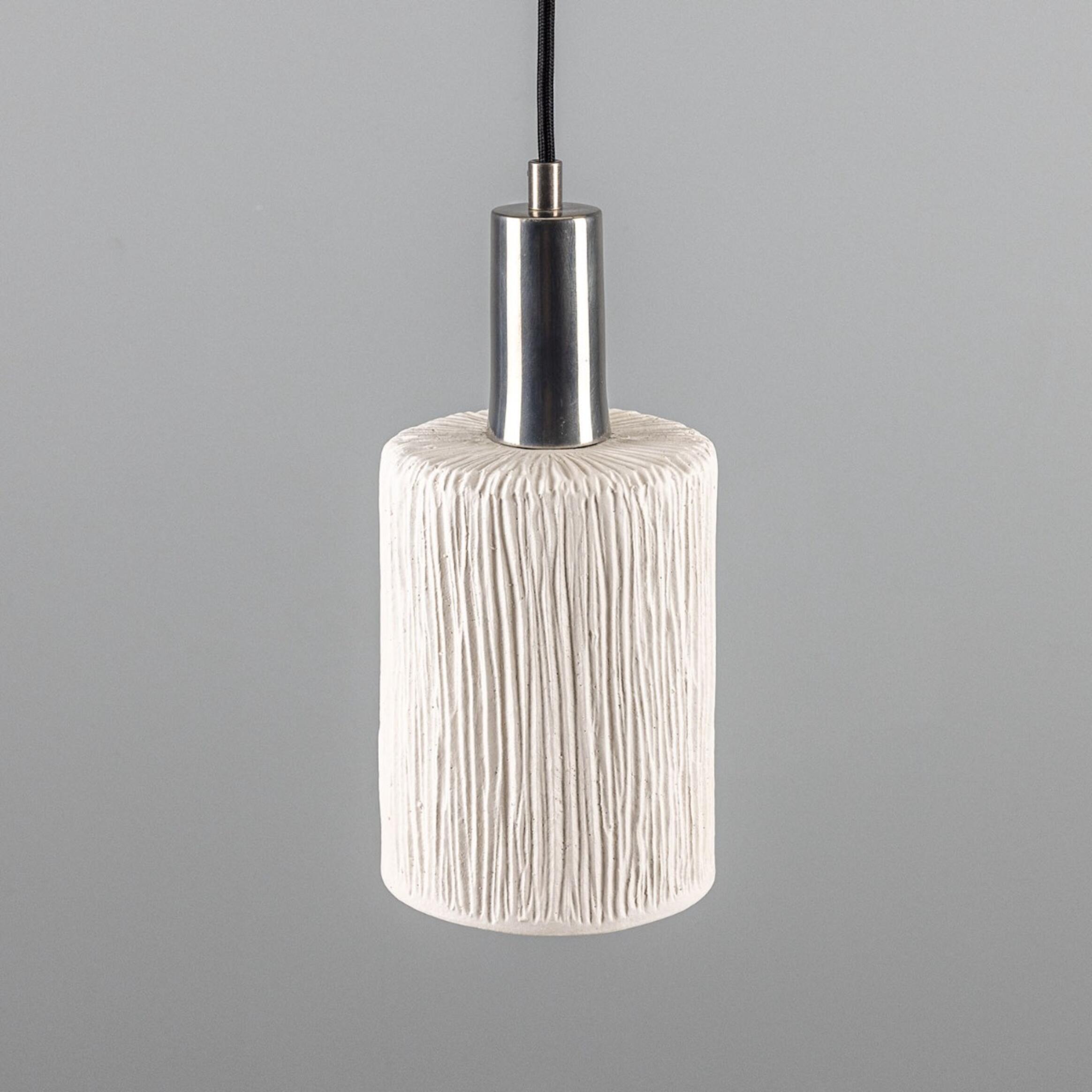 Senna Organic Ceramic Cylinder Pendant Light 12cm, Matte White Striped