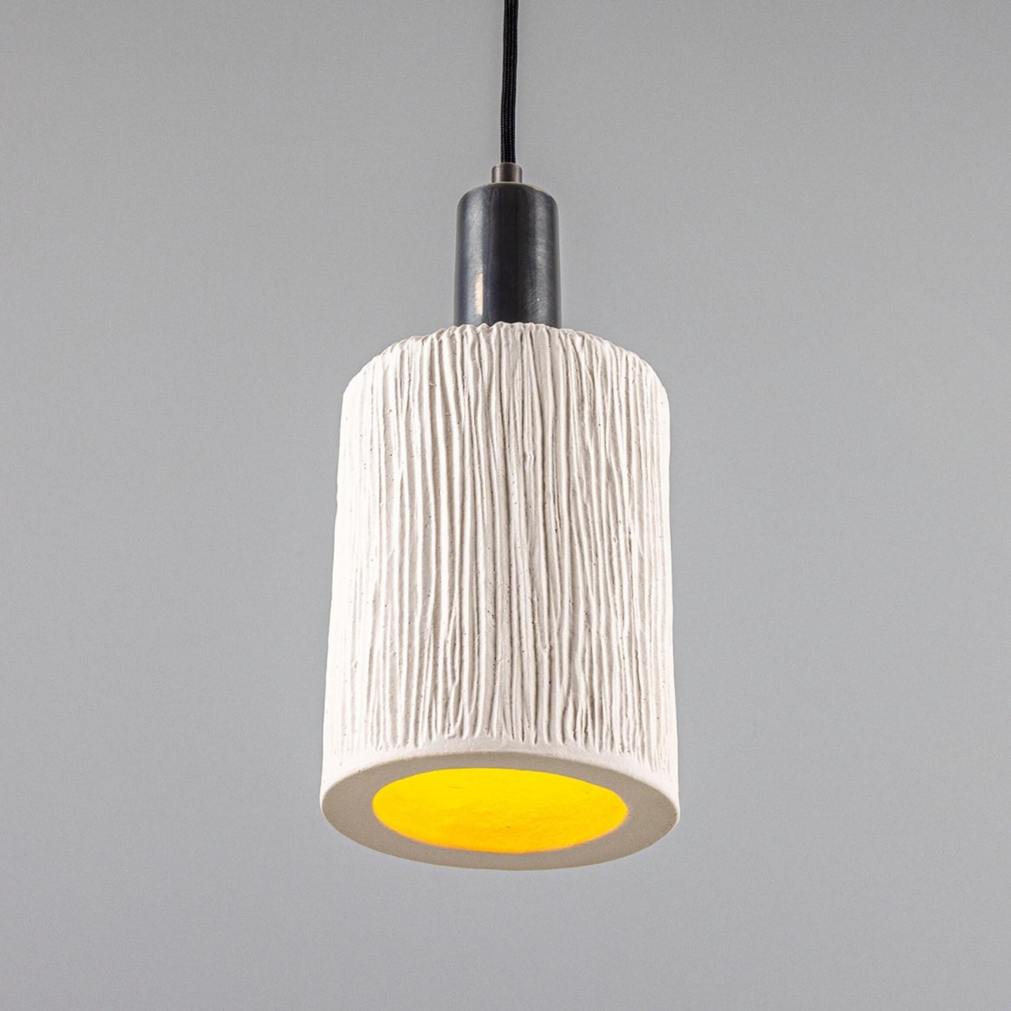 Senna Organic Ceramic Cylinder Pendant Light 12cm, Matte White Striped