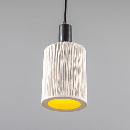 Senna Organic Ceramic Cylinder Pendant Light 12cm, Matte White Striped