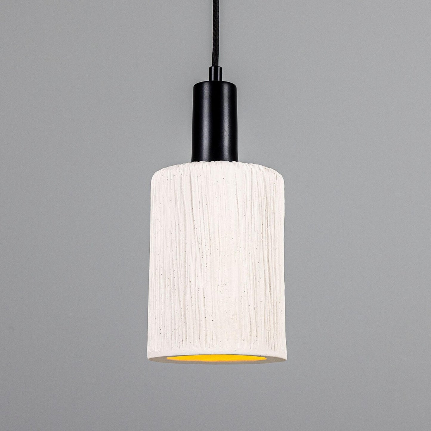 Senna Organic Ceramic Cylinder Pendant Light 12cm, Matte White Striped