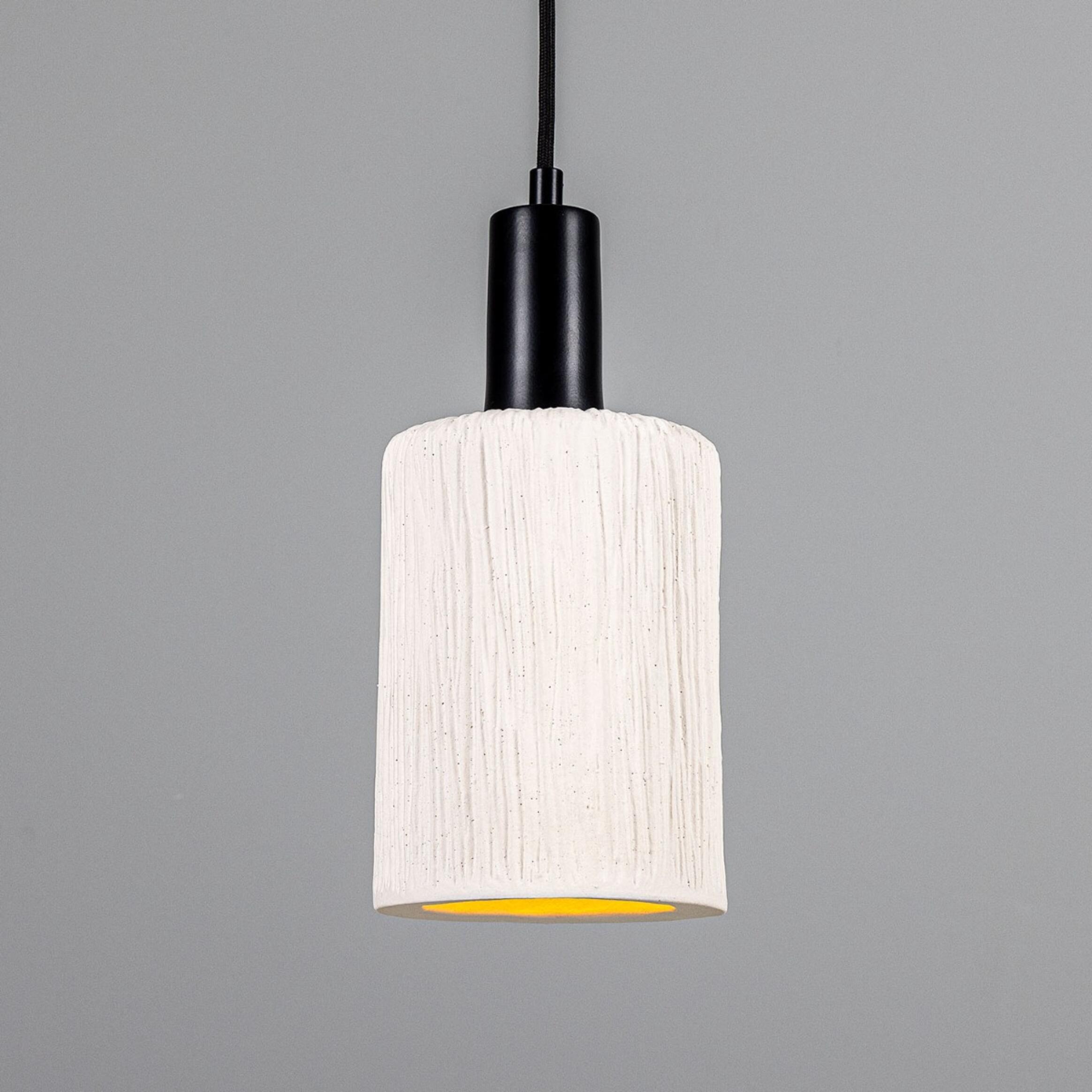 Senna Organic Ceramic Cylinder Pendant Light 12cm, Matte White Striped