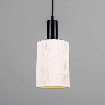 Senna Organic Ceramic Cylinder Pendant Light 12cm, Matte White Striped