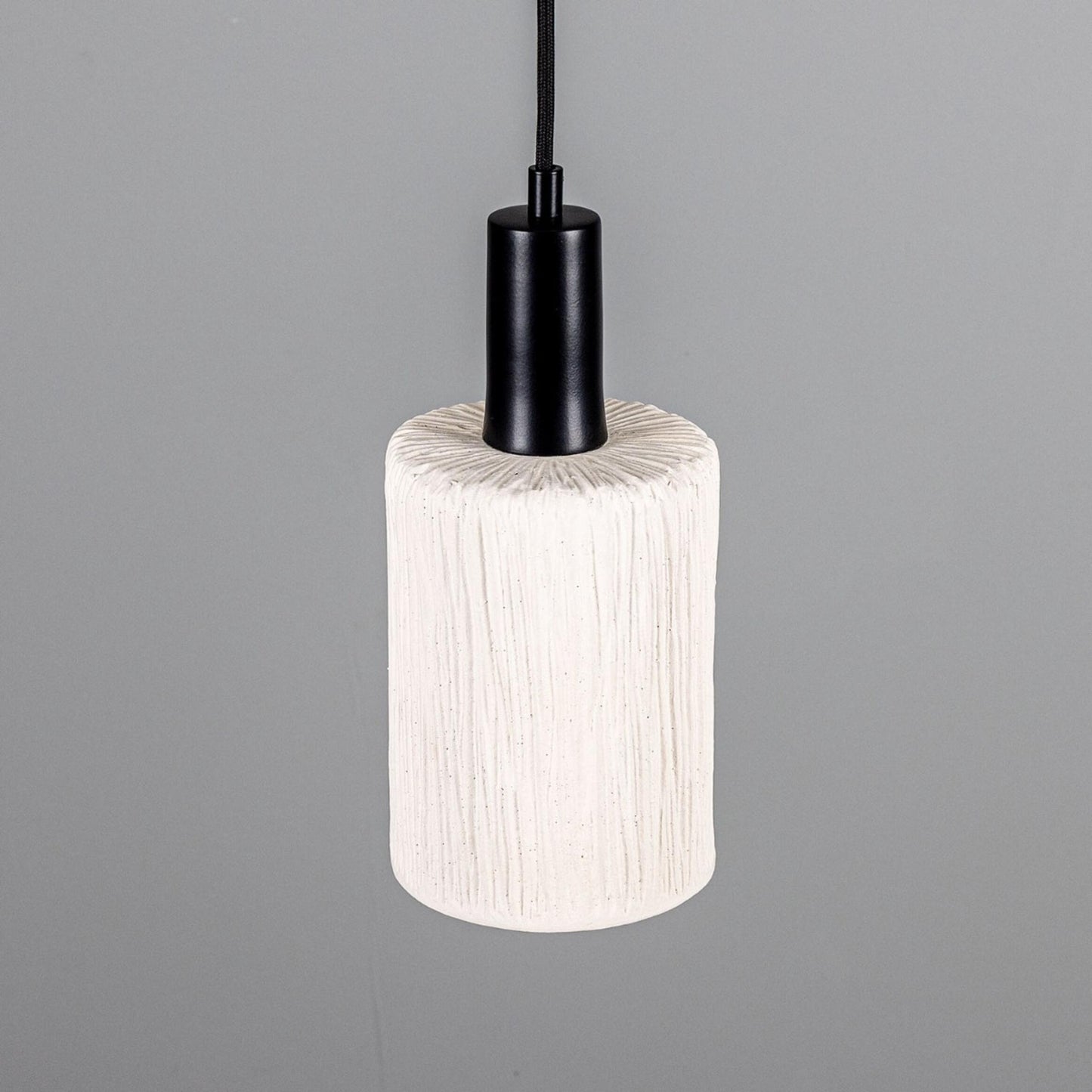 Senna Organic Ceramic Cylinder Pendant Light 12cm, Matte White Striped