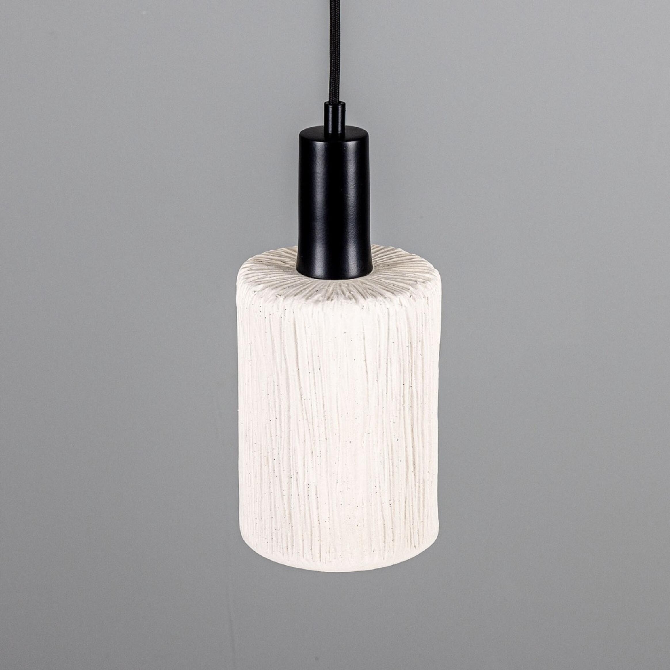 Senna Organic Ceramic Cylinder Pendant Light 12cm, Matte White Striped