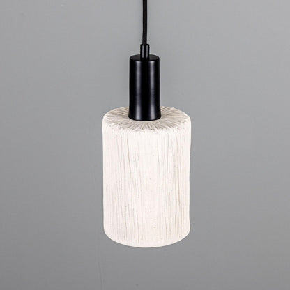 Senna Organic Ceramic Cylinder Pendant Light 12cm, Matte White Striped