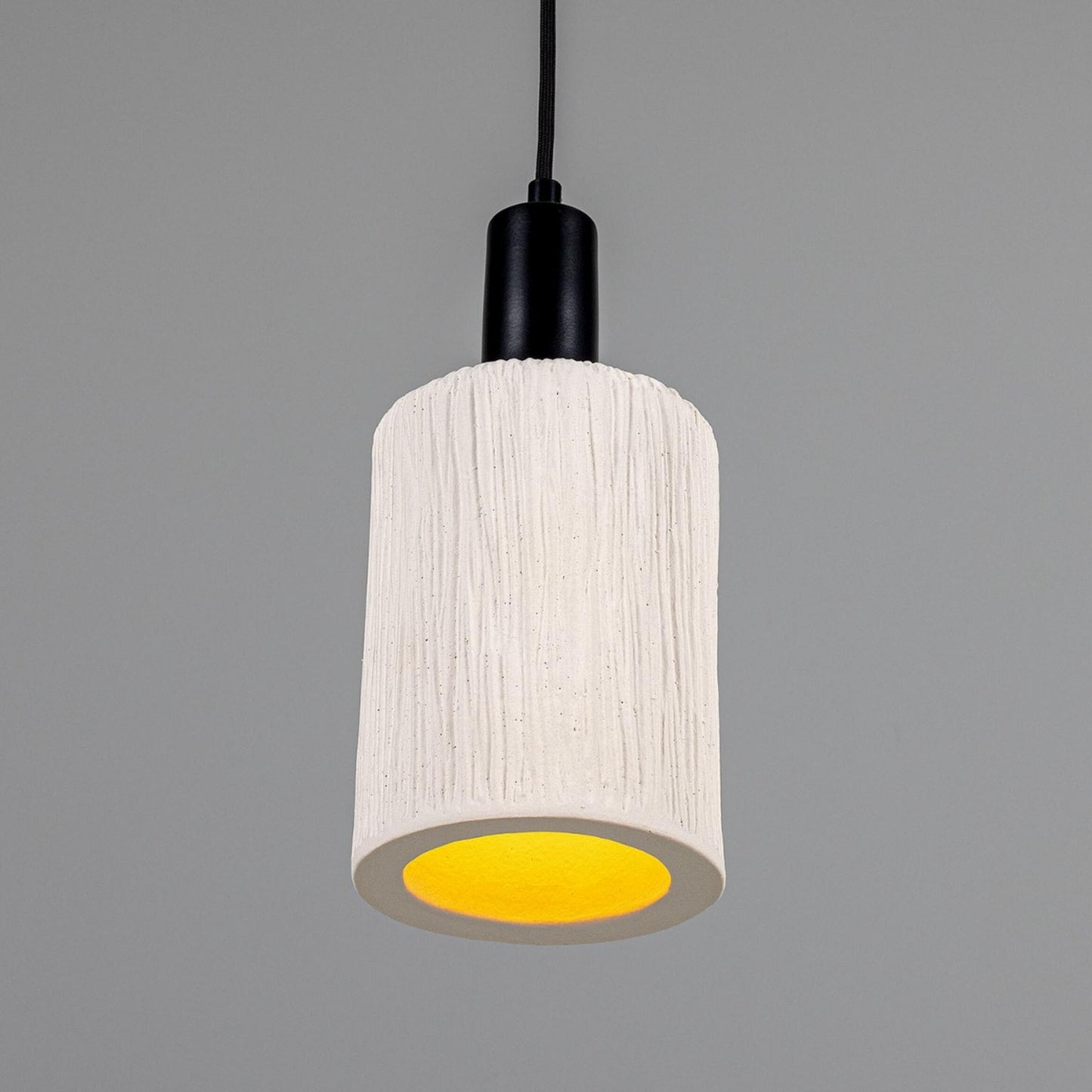 Senna Organic Ceramic Cylinder Pendant Light 12cm, Matte White Striped