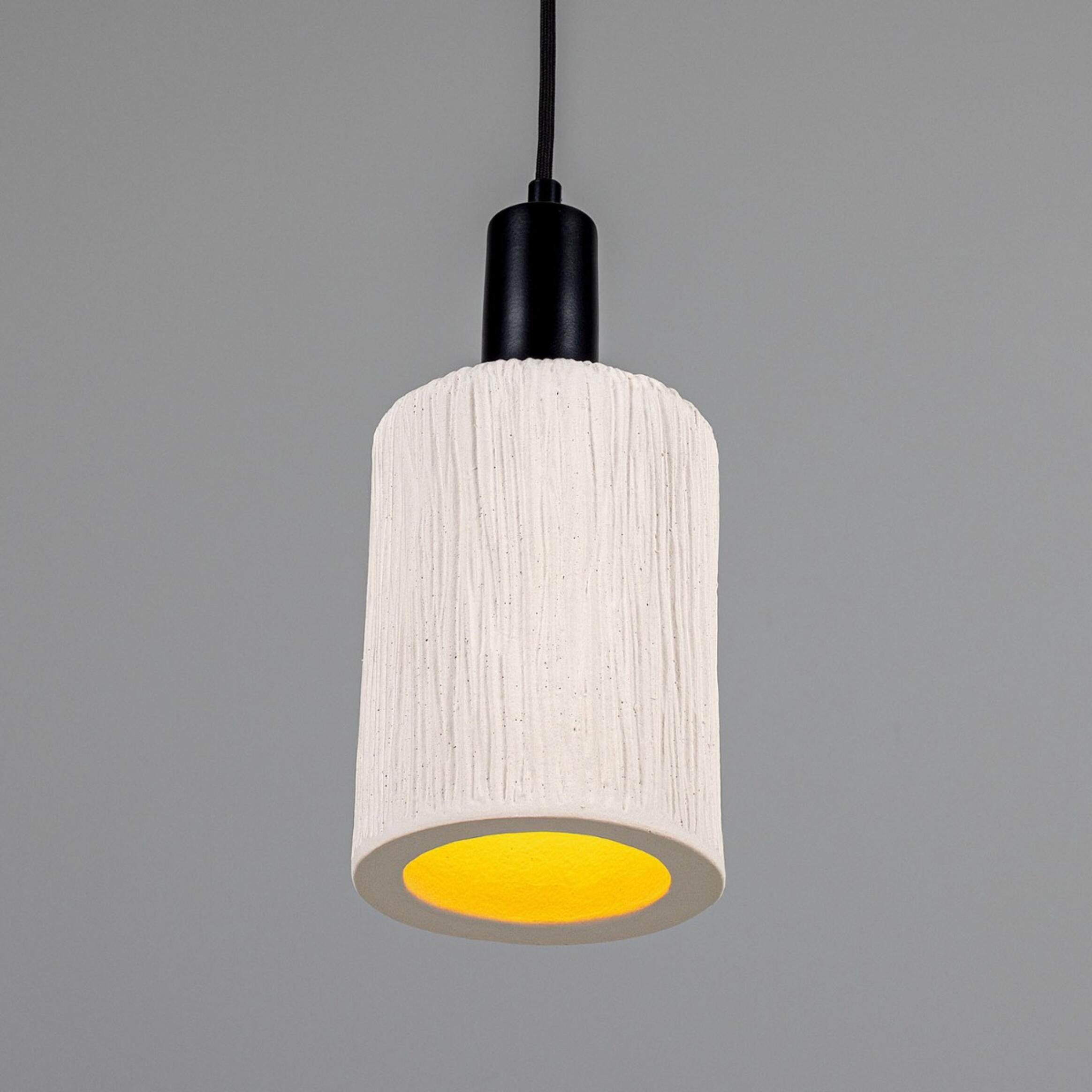 Senna Organic Ceramic Cylinder Pendant Light 12cm, Matte White Striped