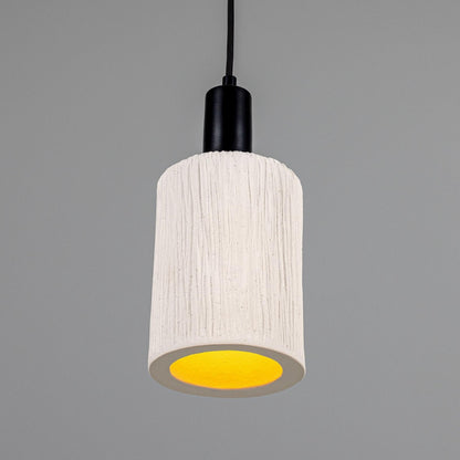 Senna Organic Ceramic Cylinder Pendant Light 12cm, Matte White Striped