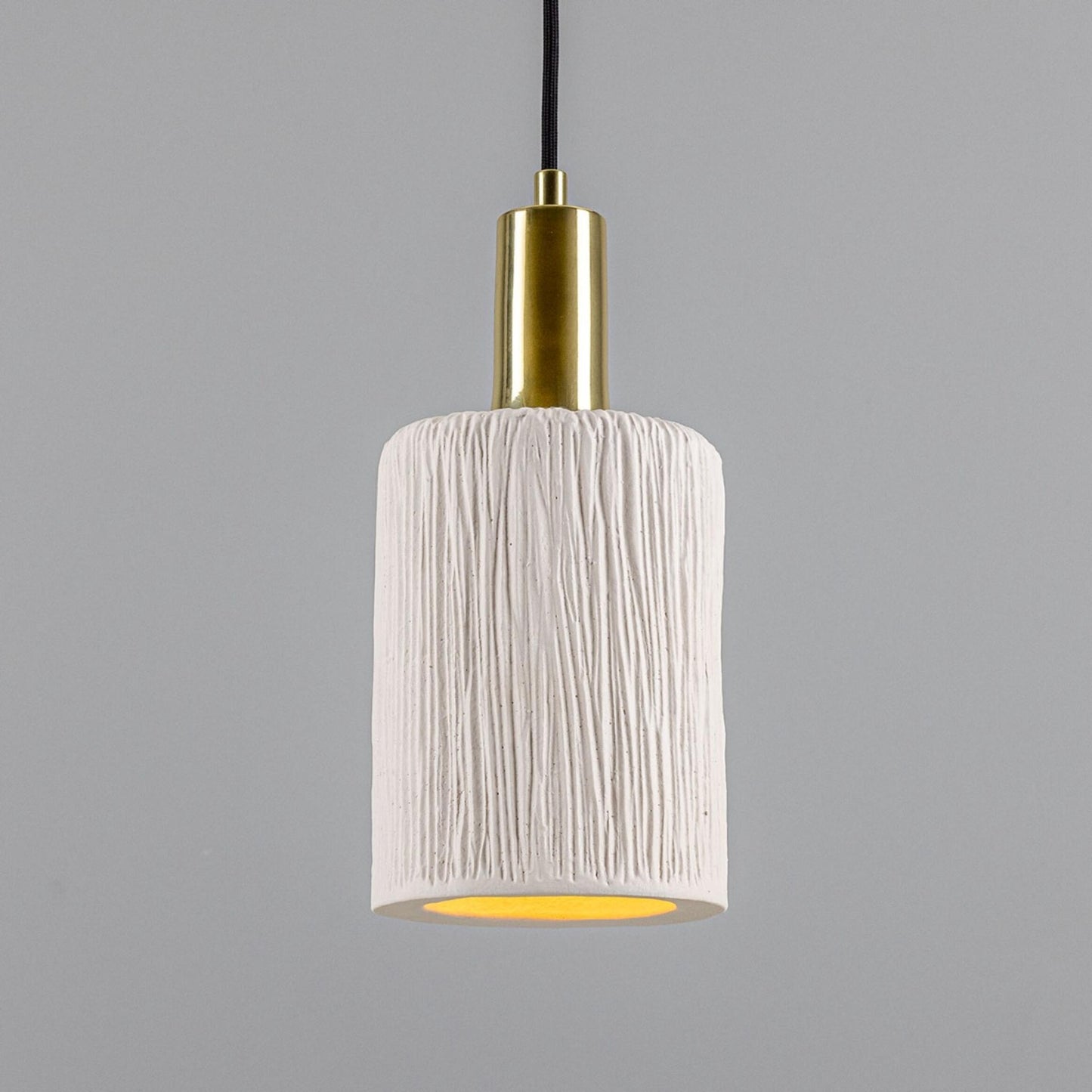 Senna Organic Ceramic Cylinder Pendant Light 12cm, Matte White Striped