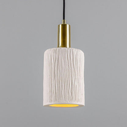 Senna Organic Ceramic Cylinder Pendant Light 12cm, Matte White Striped