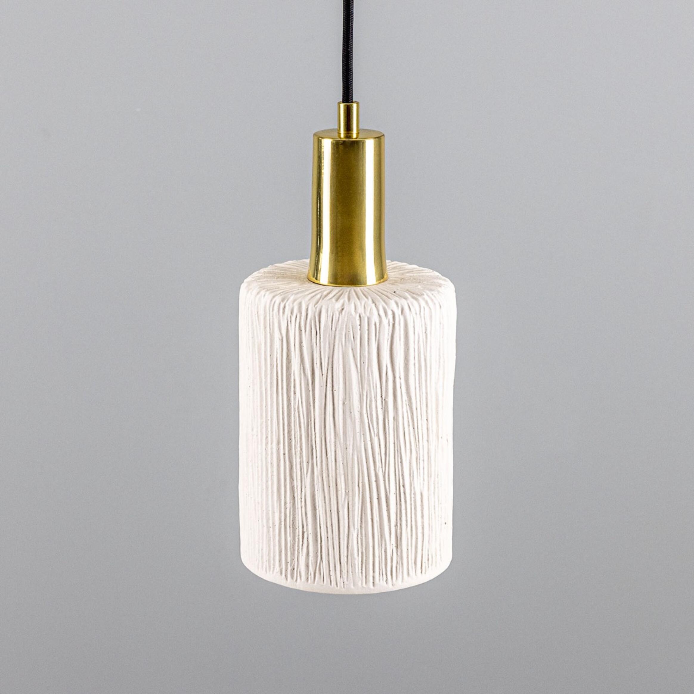 Senna Organic Ceramic Cylinder Pendant Light 12cm, Matte White Striped