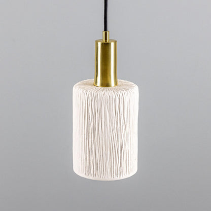 Senna Organic Ceramic Cylinder Pendant Light 12cm, Matte White Striped
