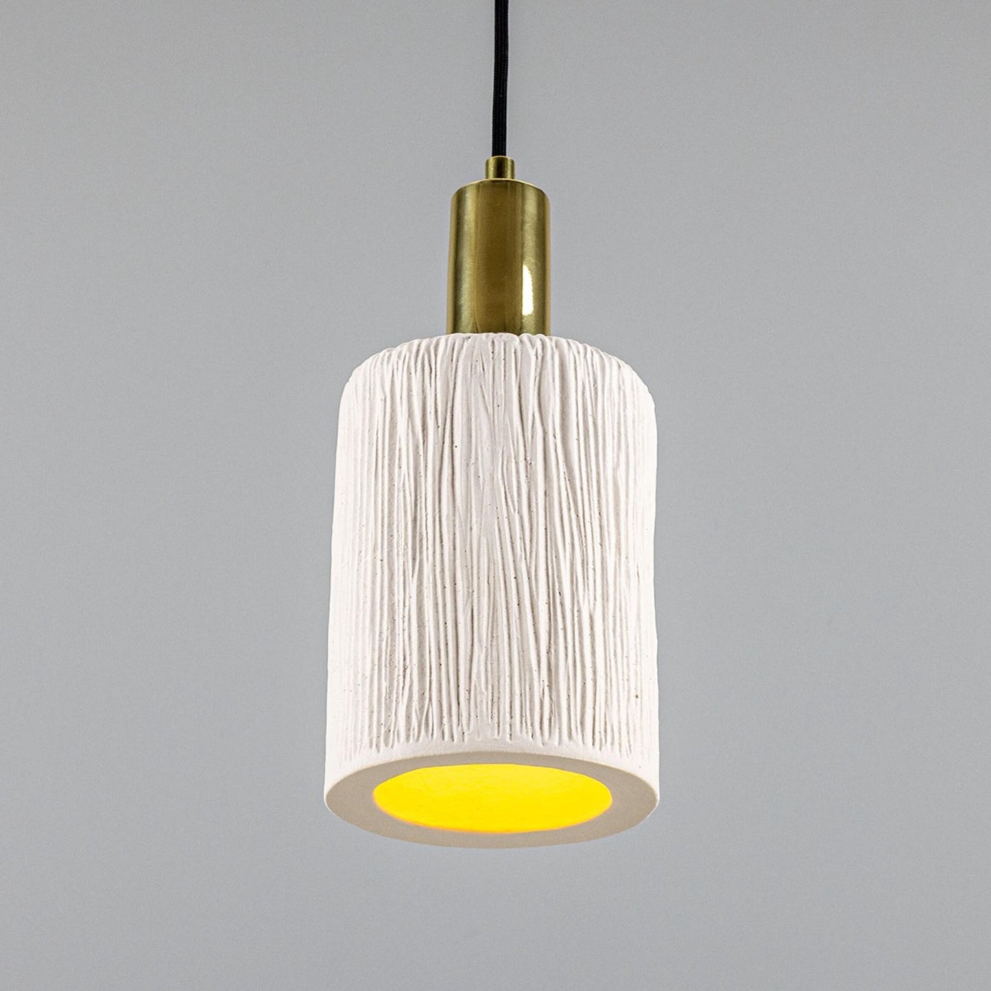 Senna Organic Ceramic Cylinder Pendant Light 12cm, Matte White Striped
