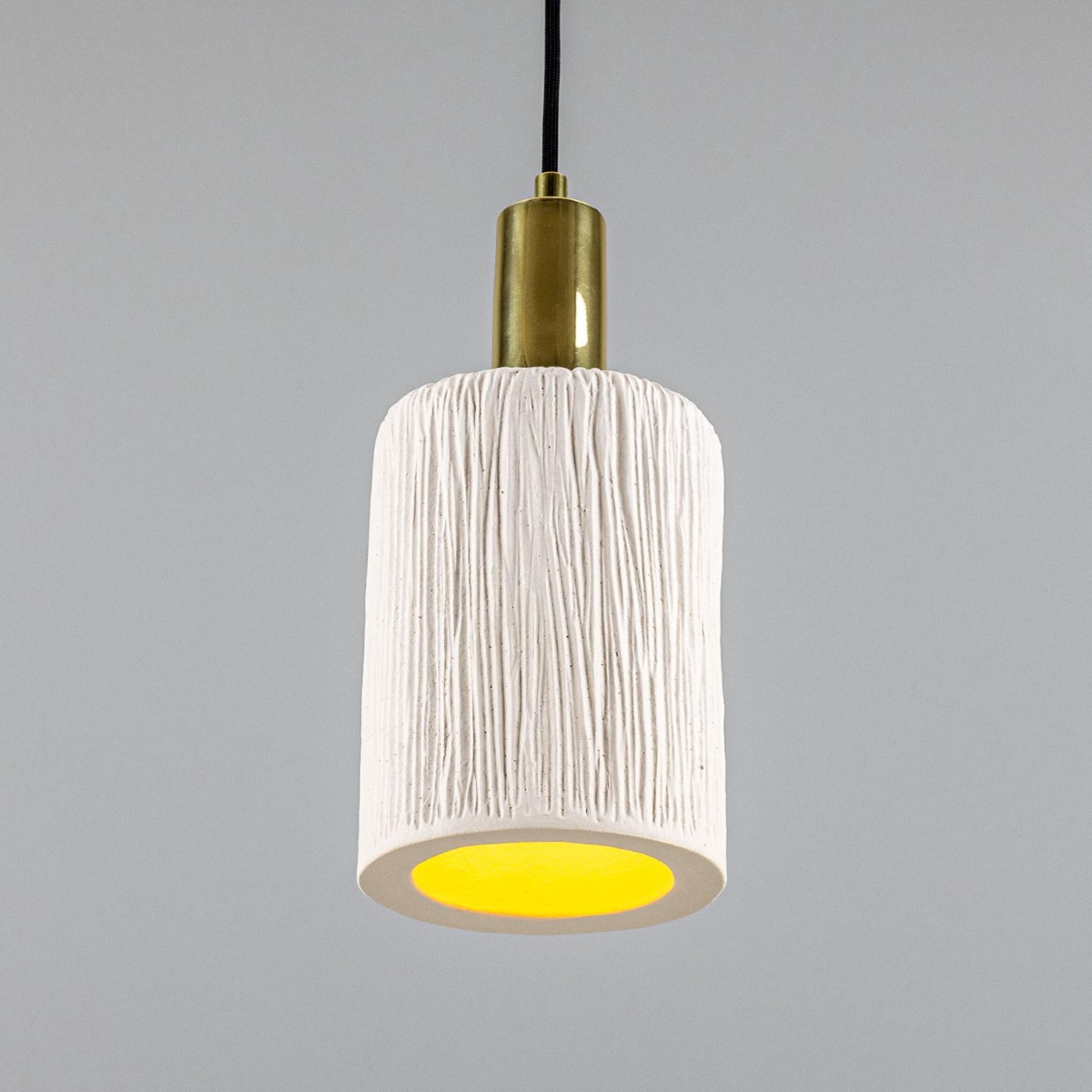 Senna Organic Ceramic Cylinder Pendant Light 12cm, Matte White Striped