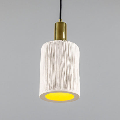 Senna Organic Ceramic Cylinder Pendant Light 12cm, Matte White Striped