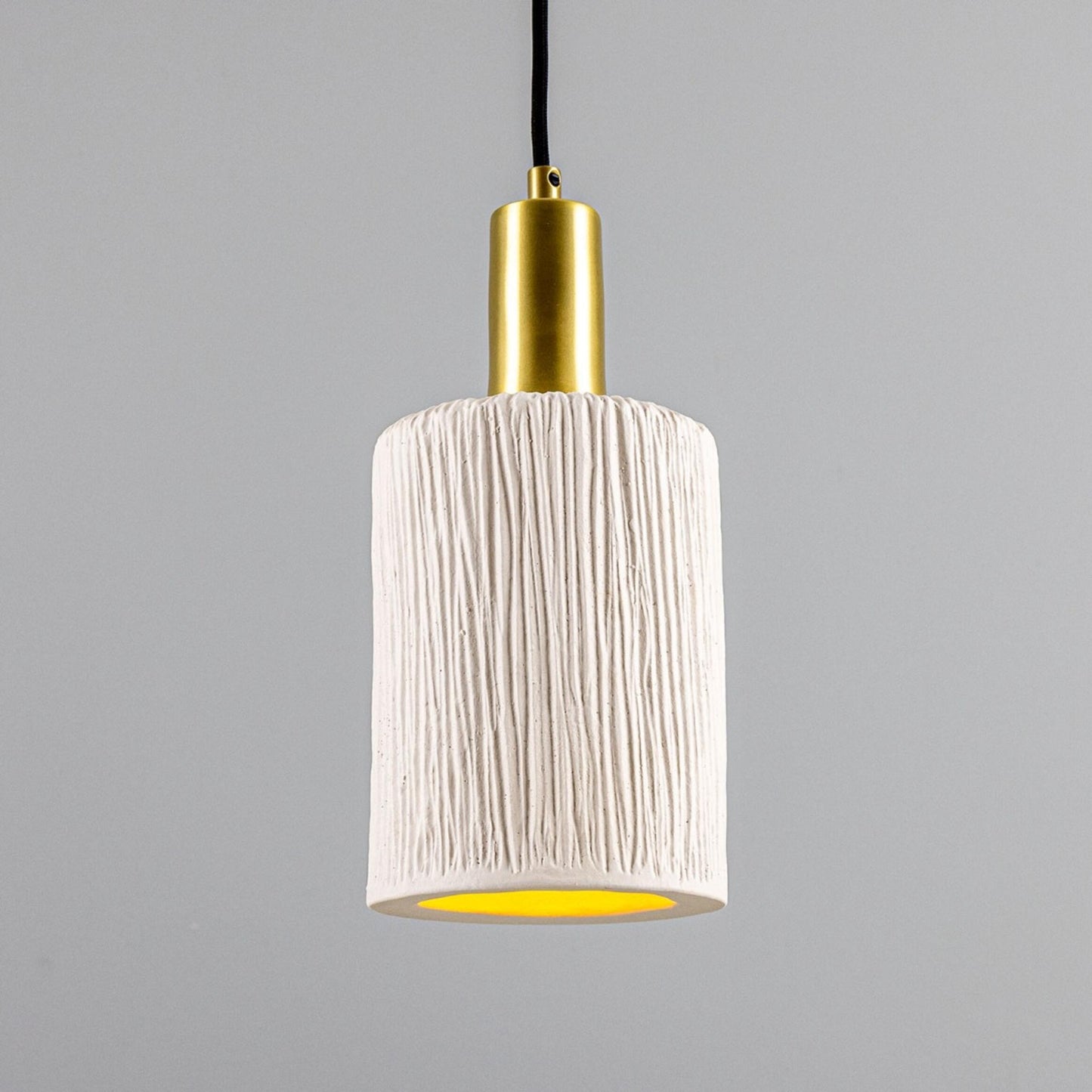 Senna Organic Ceramic Cylinder Pendant Light 12cm, Matte White Striped