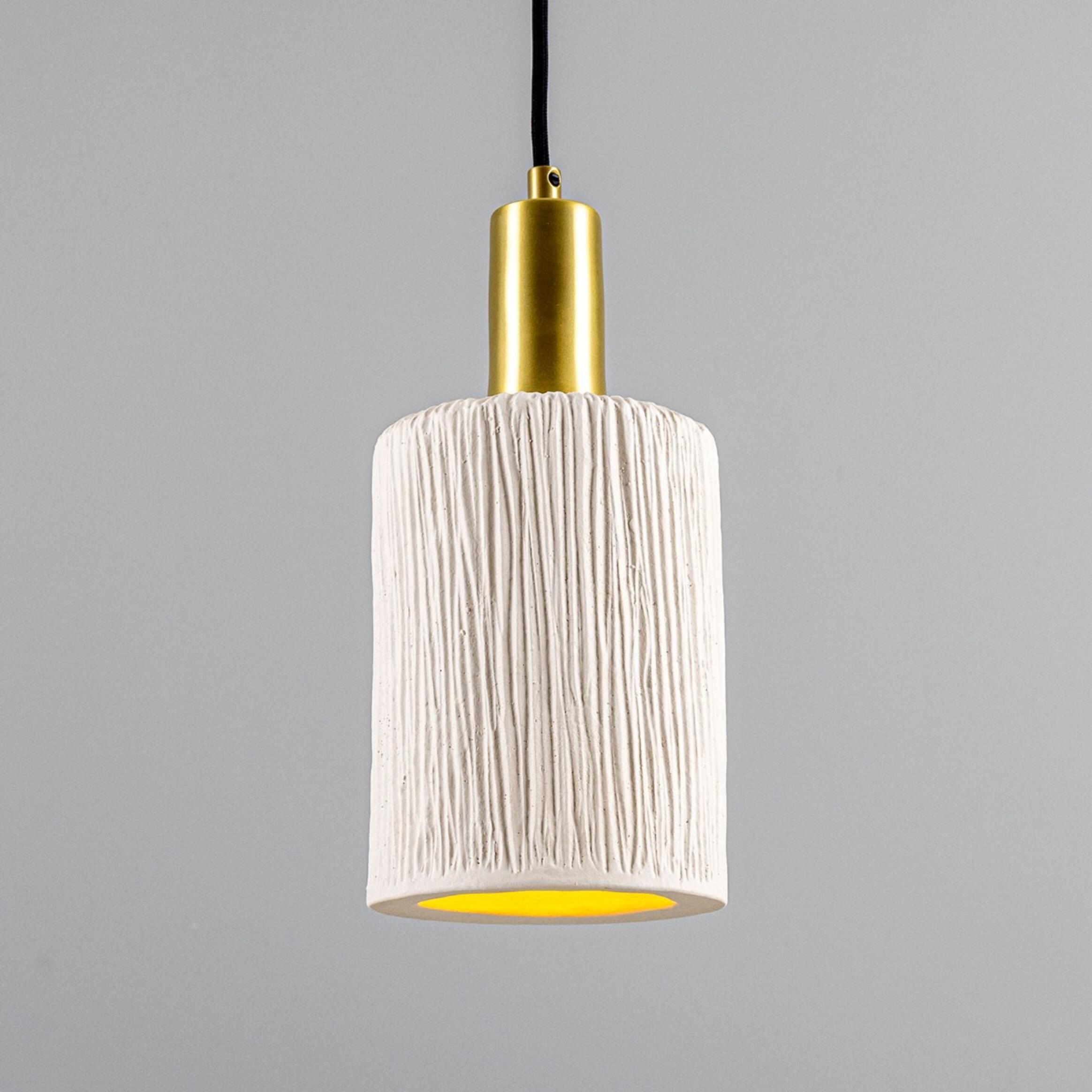 Senna Organic Ceramic Cylinder Pendant Light 12cm, Matte White Striped