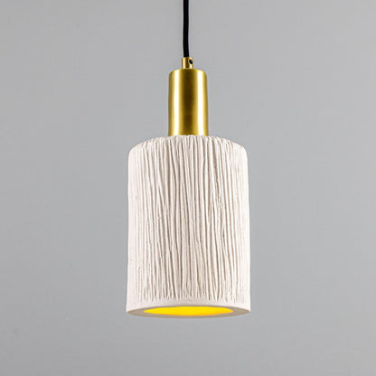Senna Organic Ceramic Cylinder Pendant Light 12cm, Matte White Striped