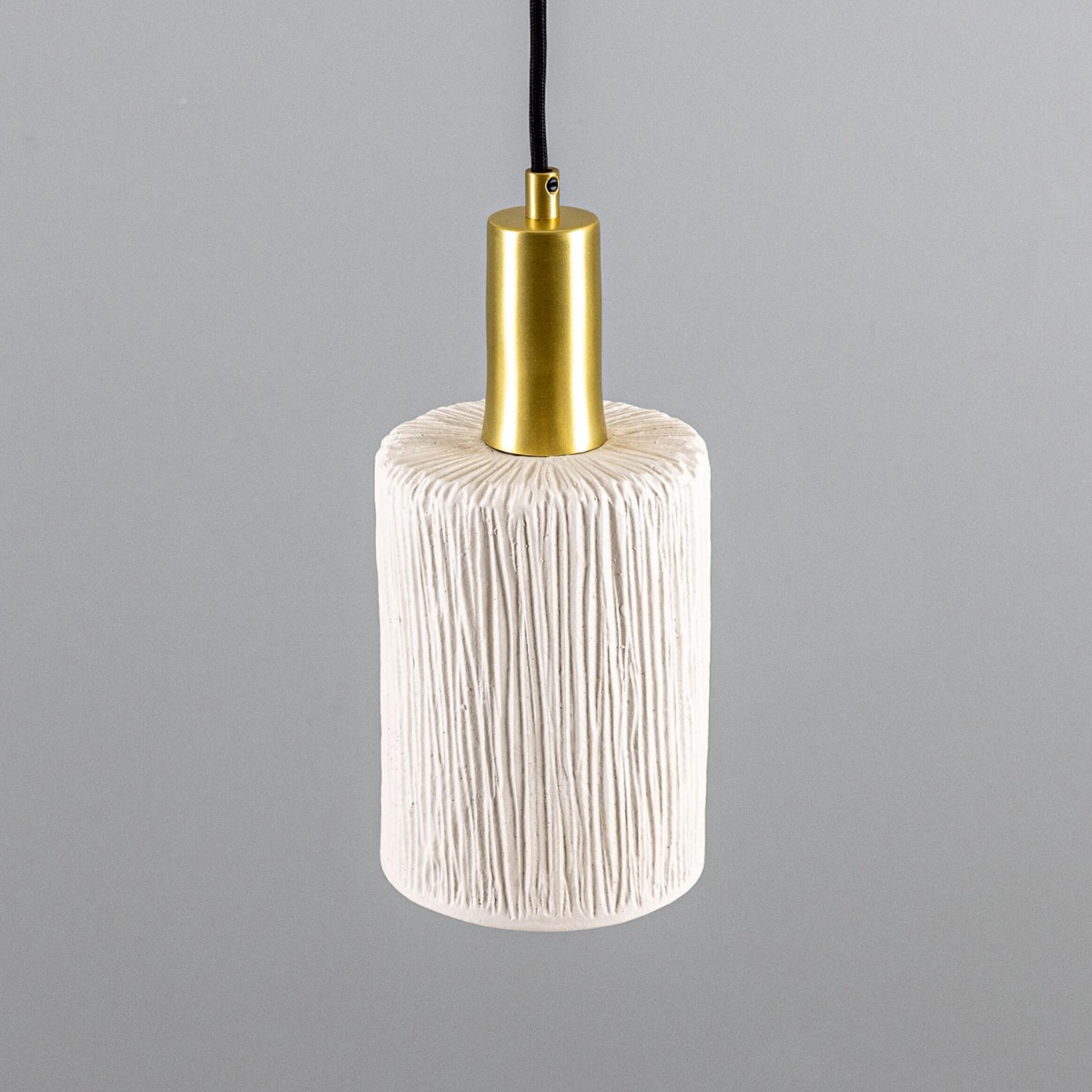Senna Organic Ceramic Cylinder Pendant Light 12cm, Matte White Striped