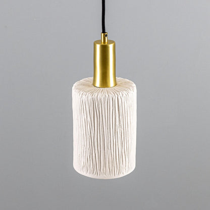 Senna Organic Ceramic Cylinder Pendant Light 12cm, Matte White Striped