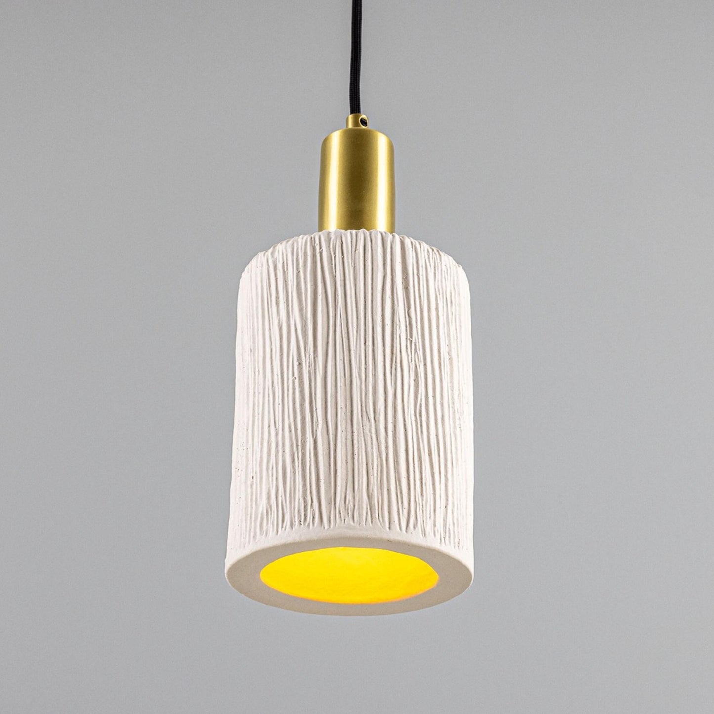 Senna Organic Ceramic Cylinder Pendant Light 12cm, Matte White Striped