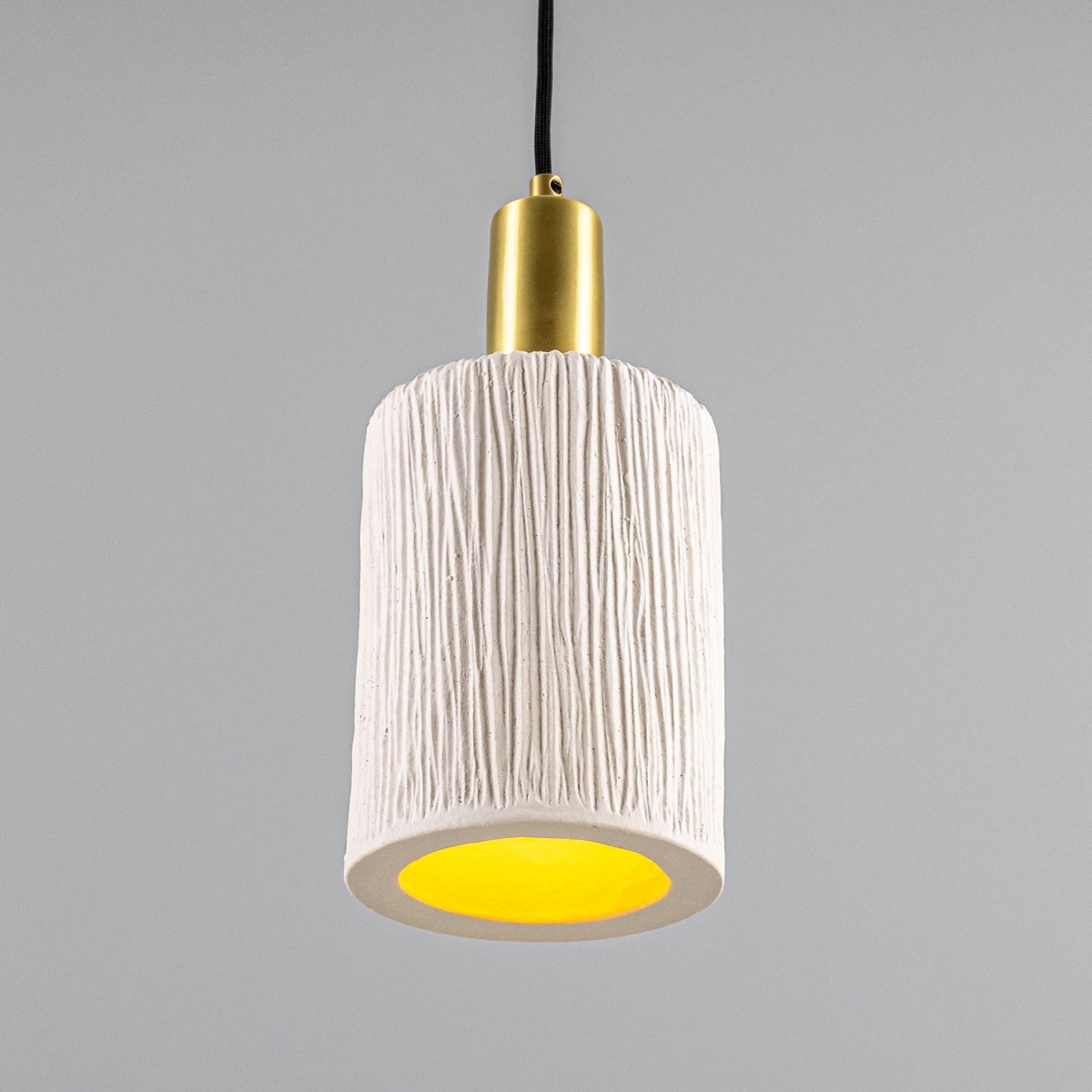 Senna Organic Ceramic Cylinder Pendant Light 12cm, Matte White Striped
