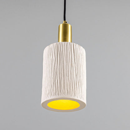 Senna Organic Ceramic Cylinder Pendant Light 12cm, Matte White Striped