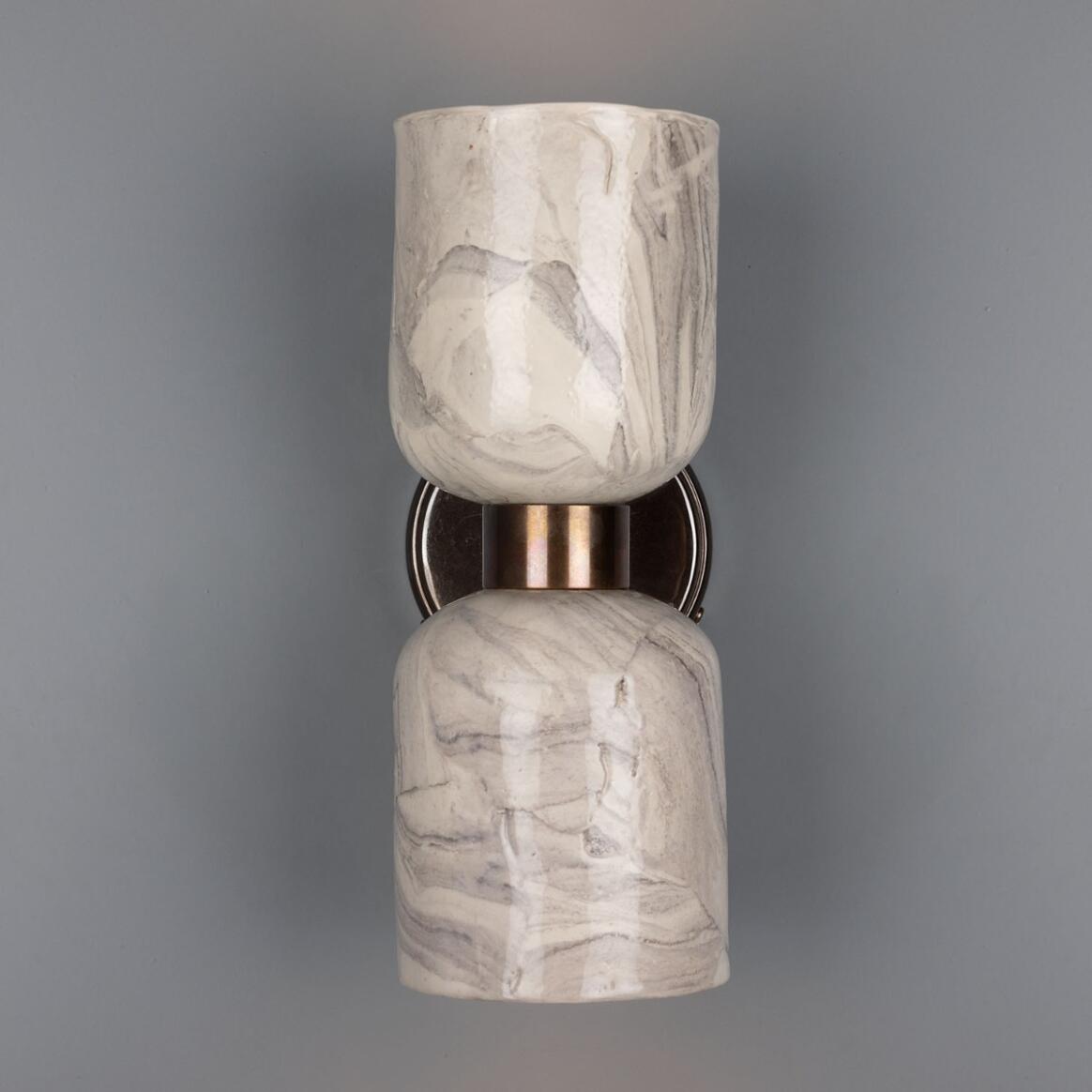 Sakura Marbled Ceramic and Brass Double Wall Light