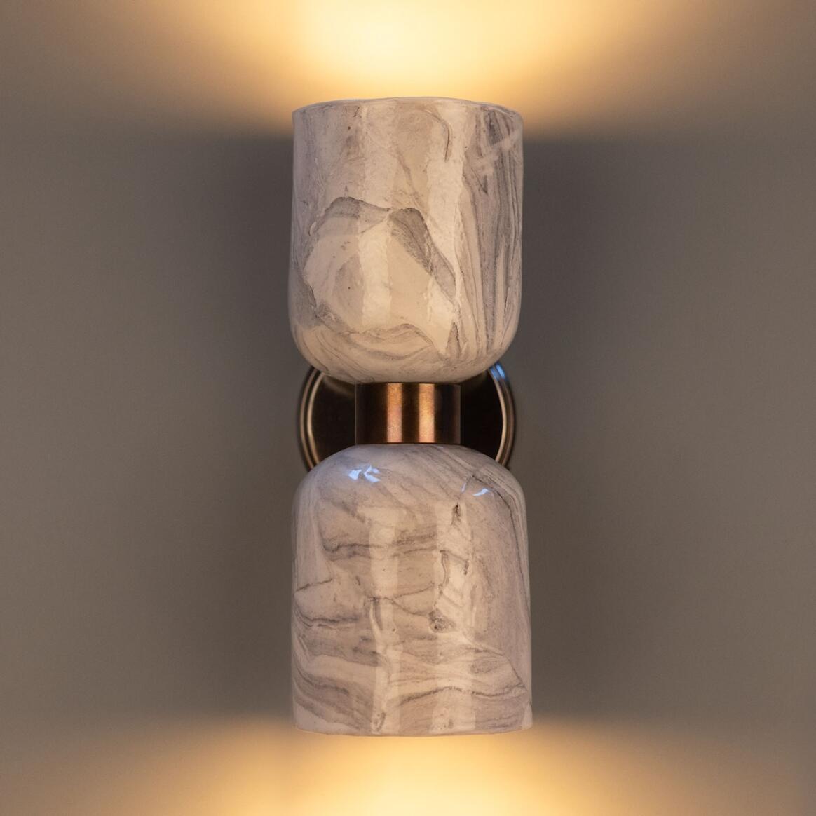 Sakura Marbled Ceramic and Brass Double Wall Light