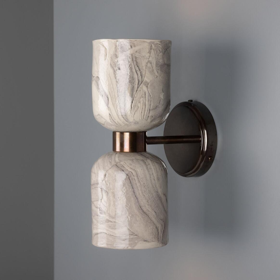 Sakura Marbled Ceramic and Brass Double Wall Light